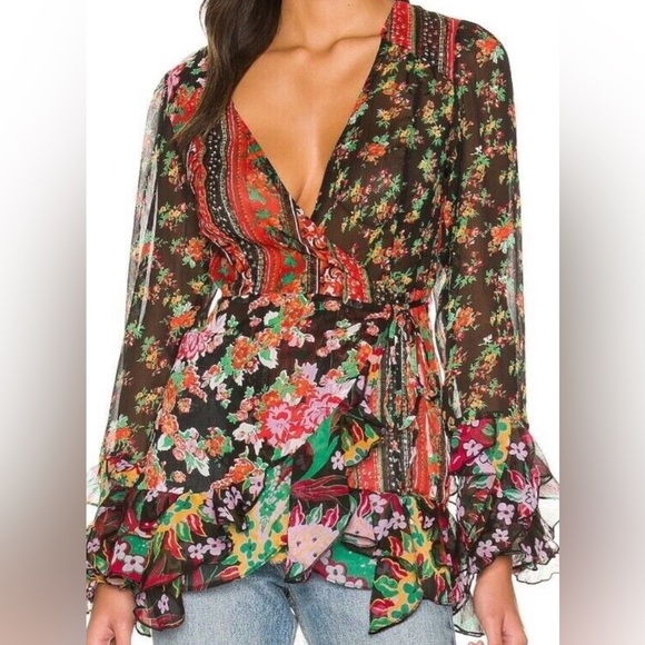 Tops - NWT Free People Magic Hour Wrap Top in Black Floral Size M